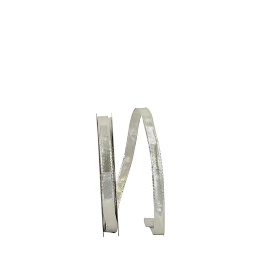 JAM Paper 3/8" x 25yd. Silver Woven Lame 3 Wired Edge Ribbon